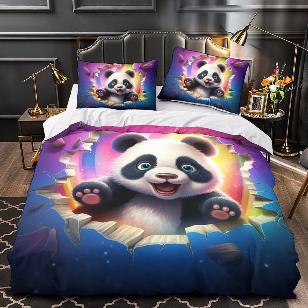 3D Cartoon Animal Bedding Set Kid Boys and Girls Teens Duvet Cover Pillowcases 2/3pcs for Single and Double Bed Birthday Gifts