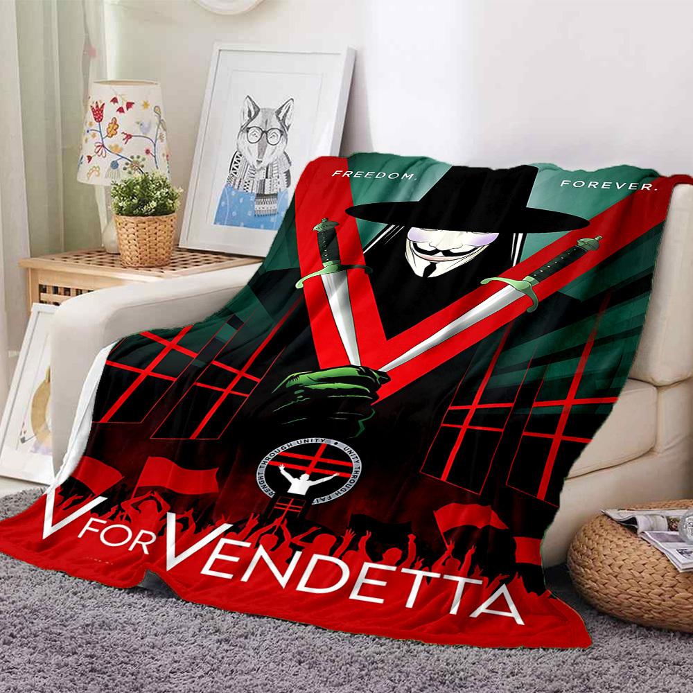 1pc V for Vendetta Flannel Throw Blanket - HD Printed Lightweight Soft Warm All-Season Blanket for Sofa, Bed, Travel, Camping 086 130cmx150cm
