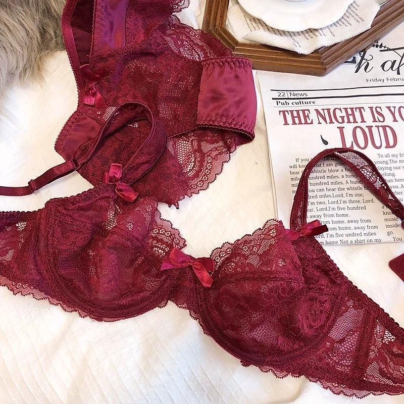 New sexy lace underwear women's big breasts show small and thin upper support anti-sagging breathable bra cover set