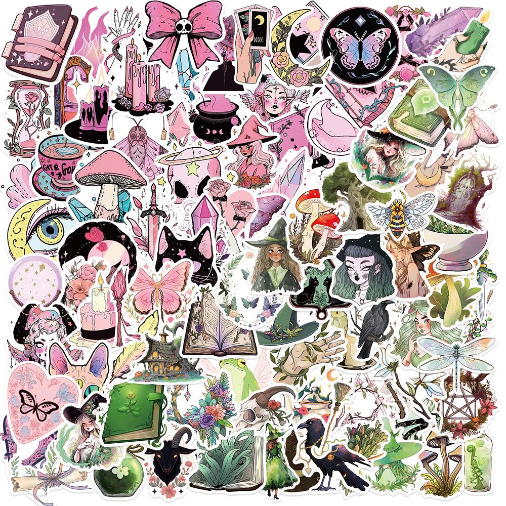 10/30/50/100pcs Kawaii Pink Green Magic Witch Graffiti Stickers Gothic Cartoon Decals Laptop Suitcase Phone Aesthetic Sticker