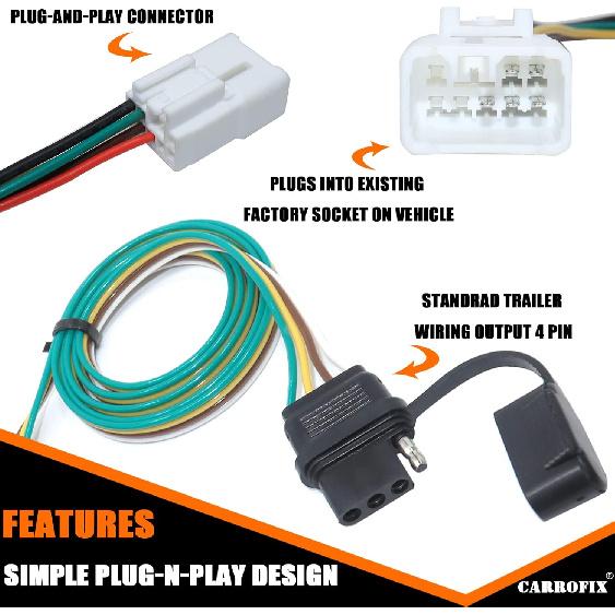 Custom Fit 4 Way Pin Flat Tow Trailer Wiring Harness for Subaru Ascent, Forester, Outback, Crosstrek