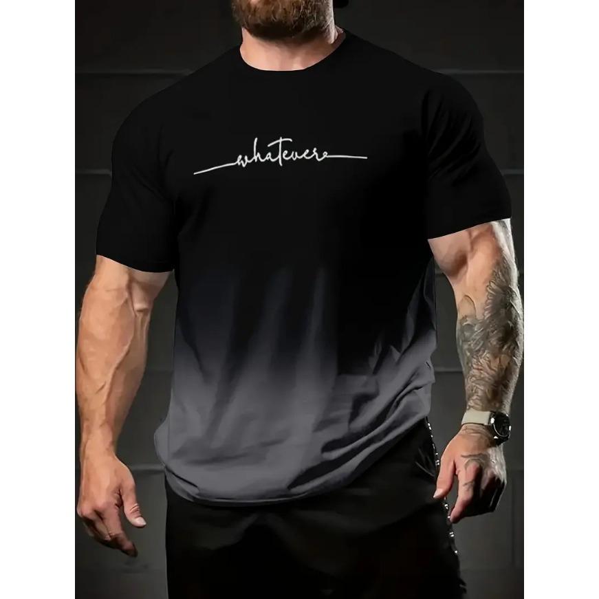 Verlaufsbuchstaben Rundhals Kurzarm Alphabet-Print T-Shirt Lässige Wochenendkleidung für Männer und Jugendliche Urlaubsresorts Frühling/Sommer/Herbst