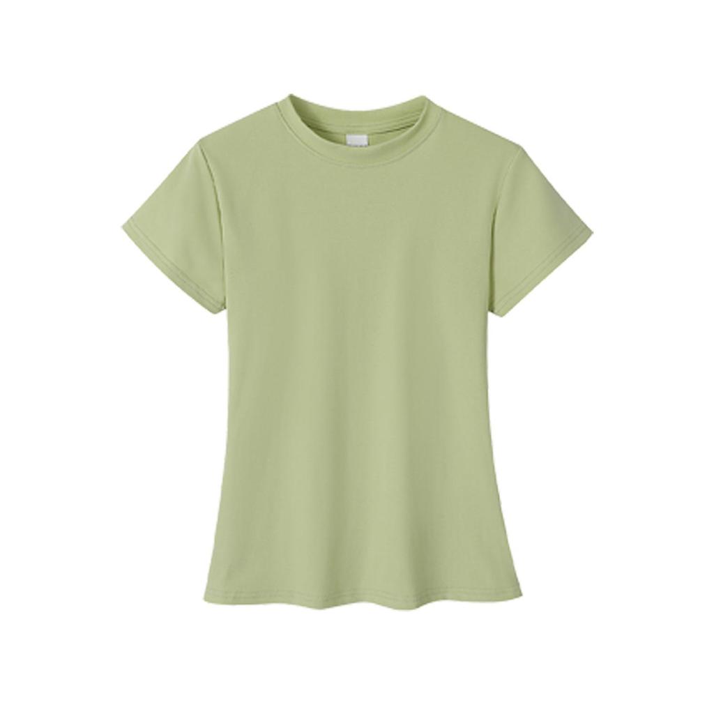 Round Neck Stretchy Spandex Waist-Cinching Women's T-Shirt, Pure Color Short Sleeve, Girls' Custom Blank Tee