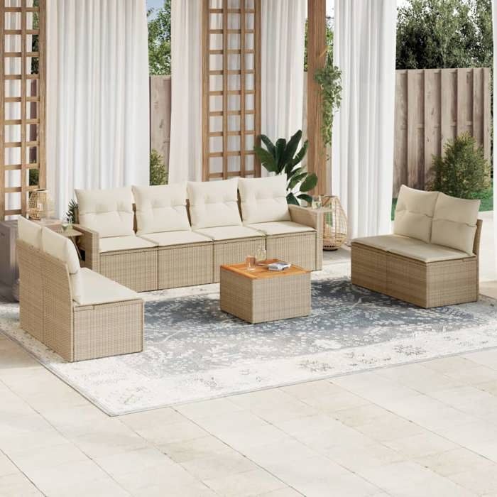 VidaXL Garden Lounge Set with Cushions 9 Pcs, Patio Sofas, Patio Furniture Set, Outdoor Furniture, Beige 3256856