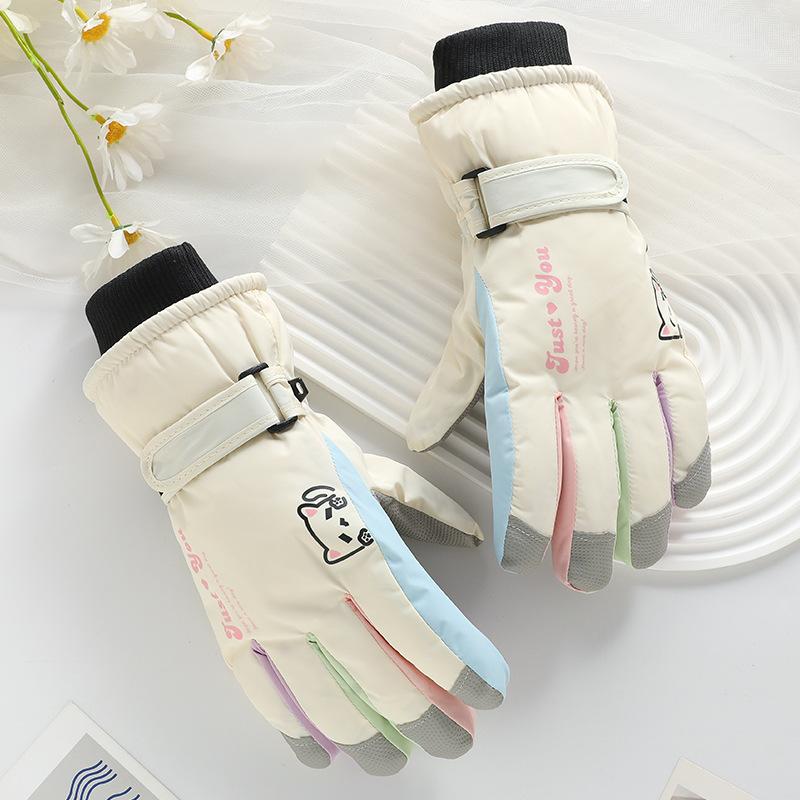 Ski Gloves Cartoon Women's Waterproof Thickened Velvet Touch Screen Cycling Windproof Outdoor Cycling Winter Warm Gloves