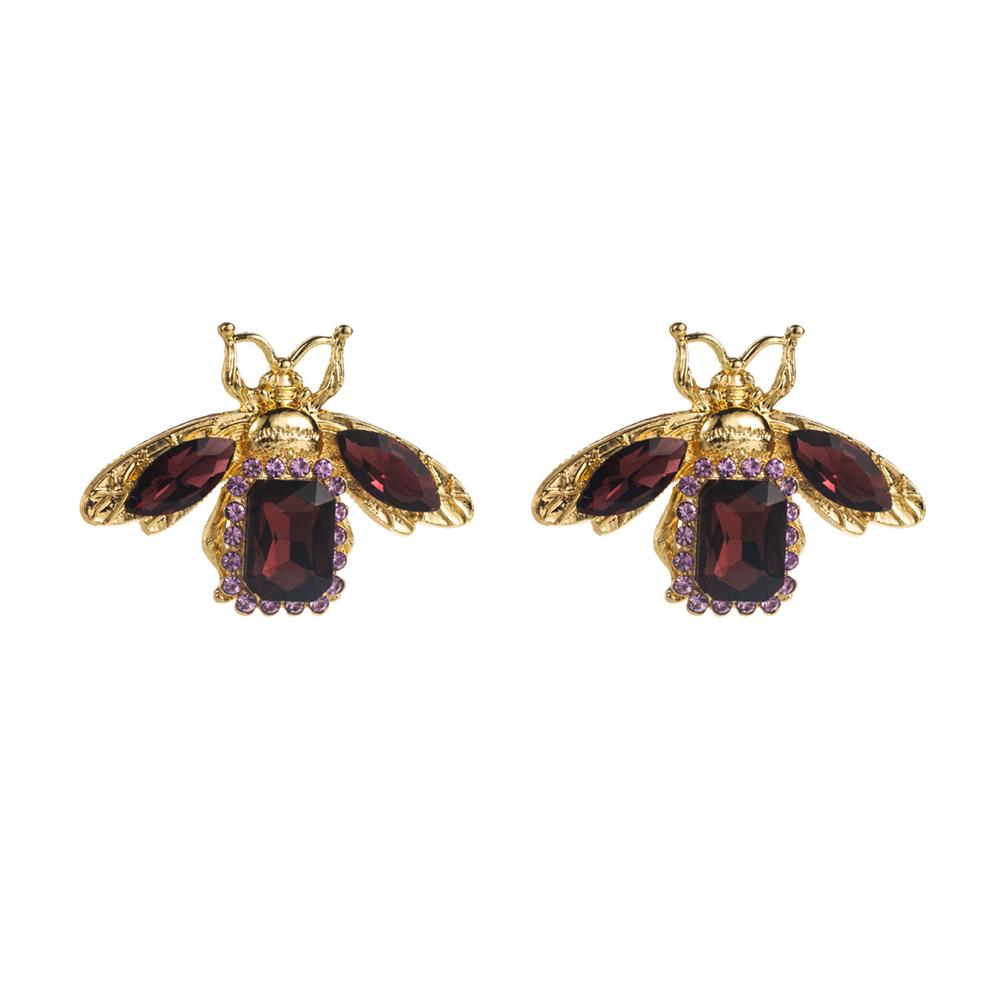 New Vintage Retro Bee Rhinestone Earrings Women Crystal Insect Champagne Color Corsage Party Dress Charm Jewelry Gift Wholesales