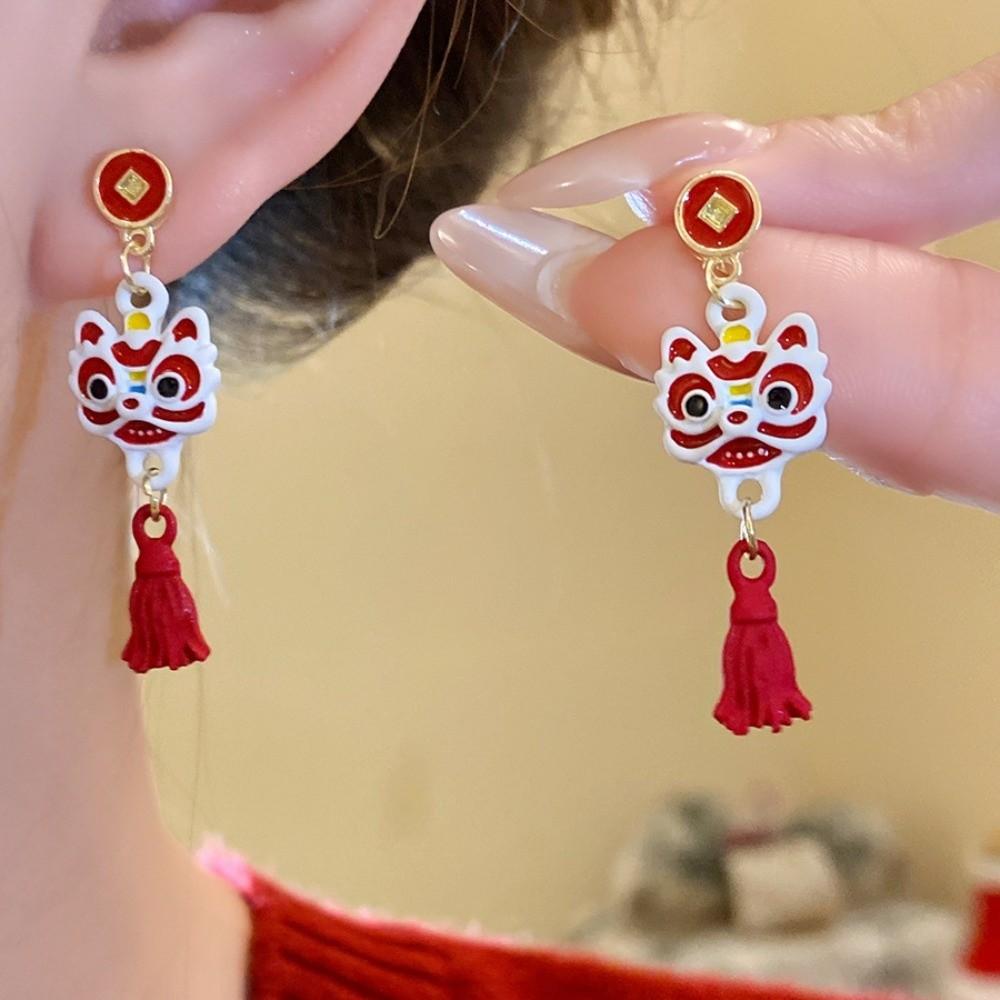 Cartoon Lion Dance Ear Studs Awakened Lion Drop Earrings Fashion Jewelry