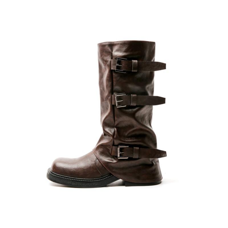 Spice Girl Pants Long Knight Boots Women's 2025 Spring and Autumn New Medium Tube Pleated Pile Boots But Knee High Boots