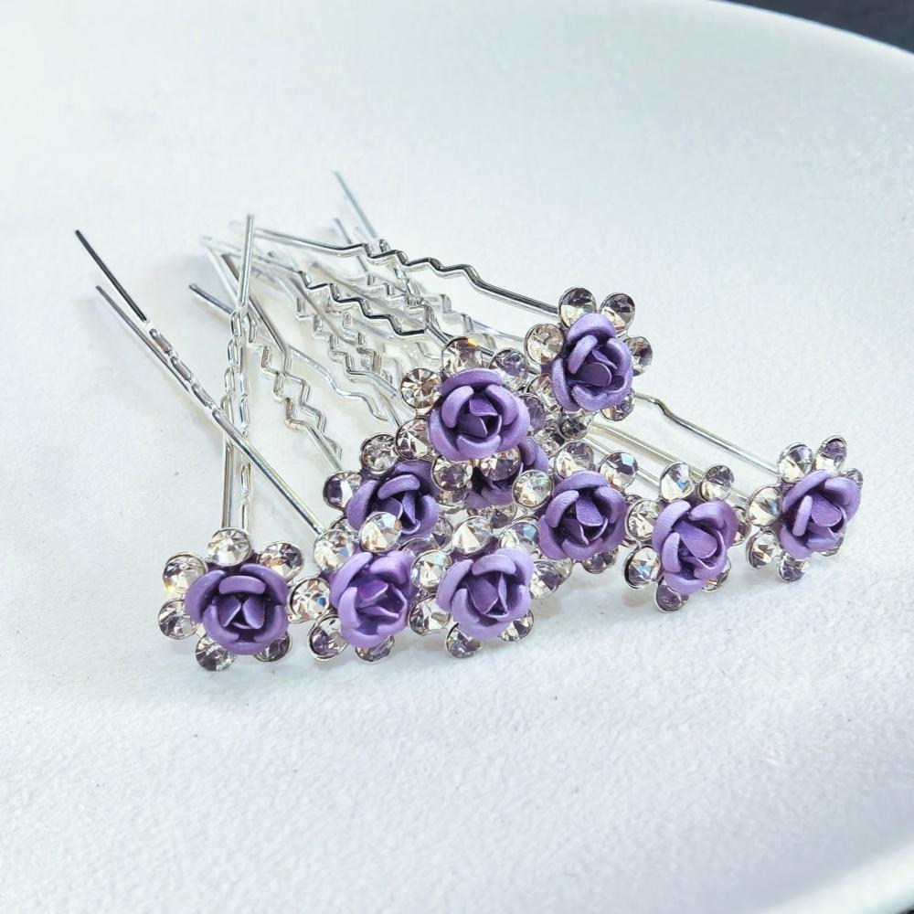 10pcs Rose Flower Bridal Hairpins Luxury Crystal Hair Clip Pins Wedding Bride Hair Styling Tools Women Prom Hair Accessories