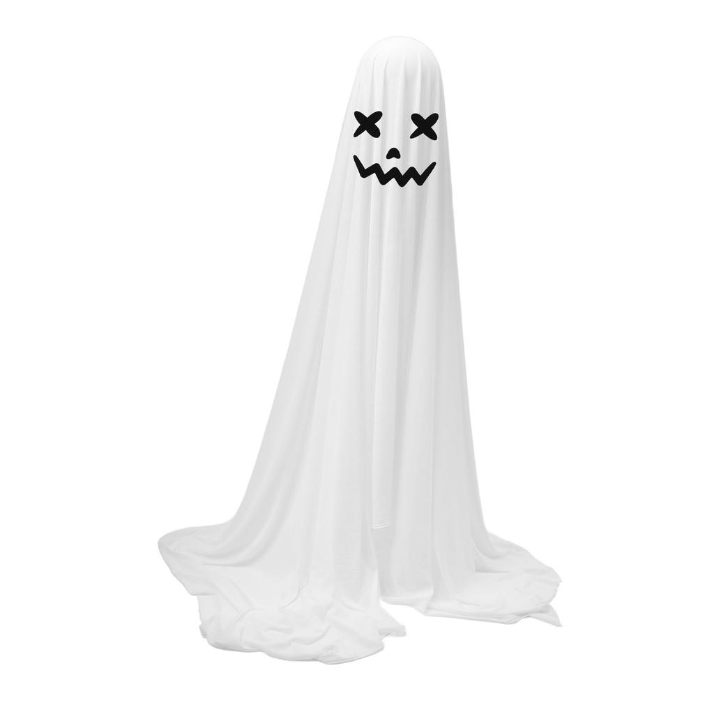 White Cloth Ghost Decor Adjustable Height Cute Unique Lighted Fabric Ghost with String Light for Party Porch Yard Home