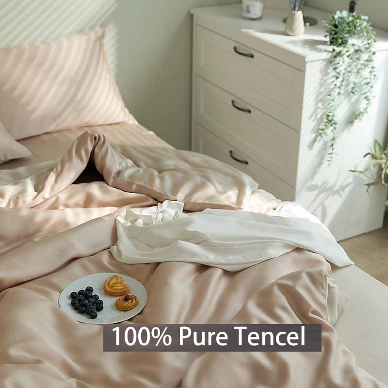 Luxuriöses Lyocell Tencel 4-teiliges Bettlaken-Set Weiches Spannbettlaken & Bettbezug & Kissenbezüge Atmungsaktive Bettwäsche für Hotelkomfort