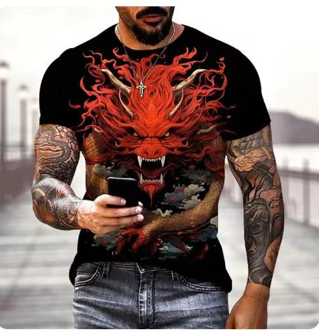 Dragon 3D printed T-shirt men's and women's casual fashion streetwear oversized short-sleeved T-shirt Harajuku children