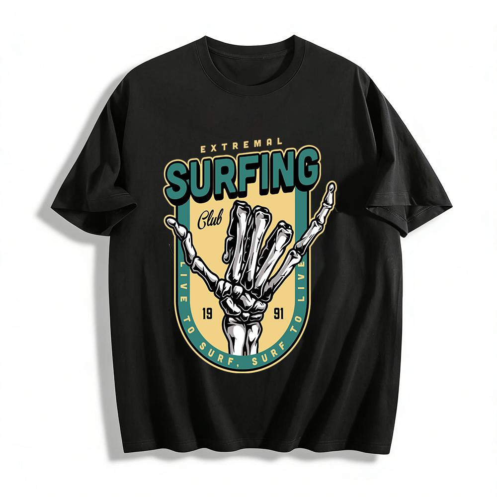 Extremal Surfing Club Skeleton Hand Print Casual Tee 1991 Surf Culture Top Pure cotton T-shirt XXS