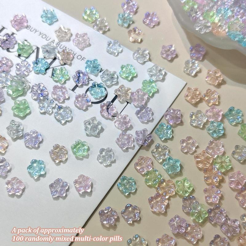 100Pcs/Pack Diy Nail Art Decor Icy Little Flower Nail Drills Five-Petal Flower Nail Art Jewelry Manicure Diamond Manicure Design