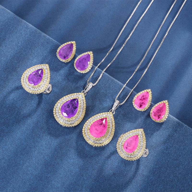 Jewelry Copper Bottom Gold-Plated Wind Simulation Color Treasure Color Separation Electroplating Pendant Set