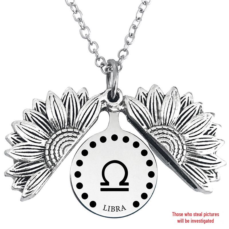 Twelve Constellations Sunflower Titanium Steel Pendant Necklace - European & American Holiday Gift