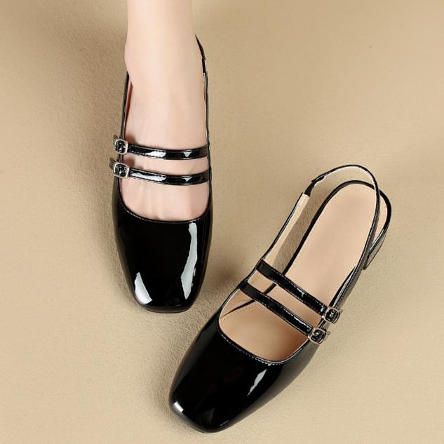 Baotou Mary Jane Shoes French Retro Single Shoes Square Toe Back Empty Thick-heeled Sandals
