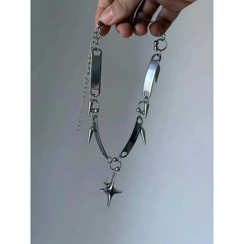1PC Punk Star Riveted Choker,Rock Jewelry,Y2k Accessory,Hippie,Goth,Design Sense,Spike,Cross Star,Nose Ring Charm,Necklace For Women