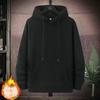Men's Korean-Style Thick Hooded Sweatshirt - Large, Loose Fit, Velvet-Lined, Solid Color for Fall/Winter
