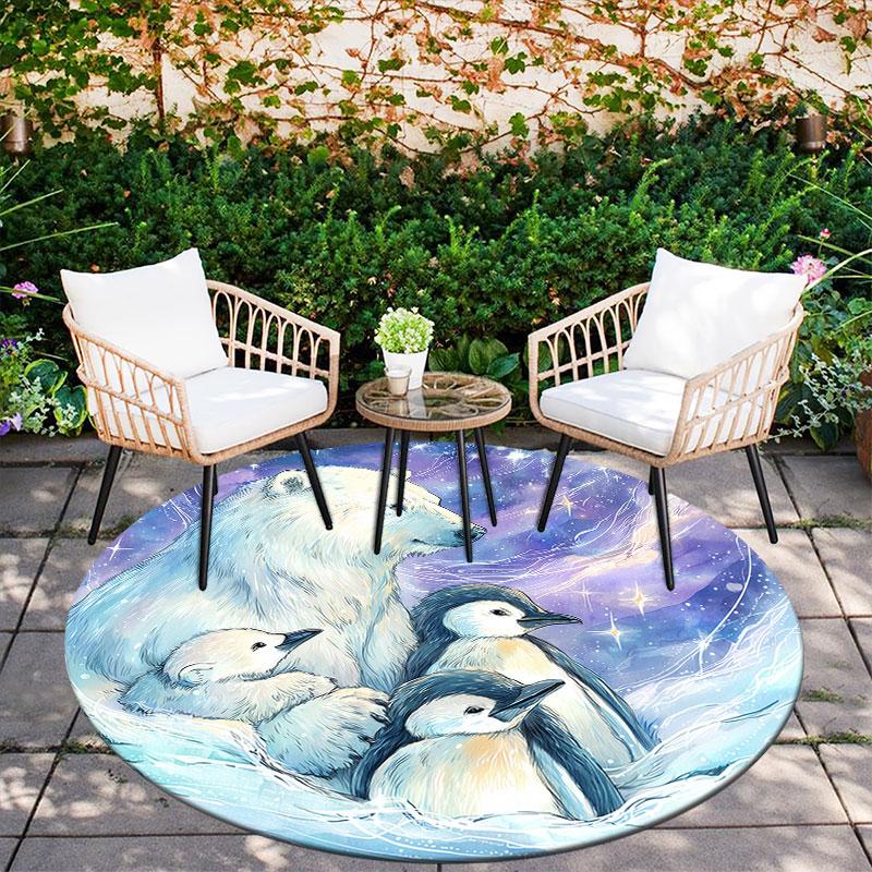 Snow Wolf & Polar Bear Pattern Round rug,Carpet Rug for Living Room Bedroom Playroom ,Non-slip Floor Mat,Holiday Gifts and Birthday Gifts.