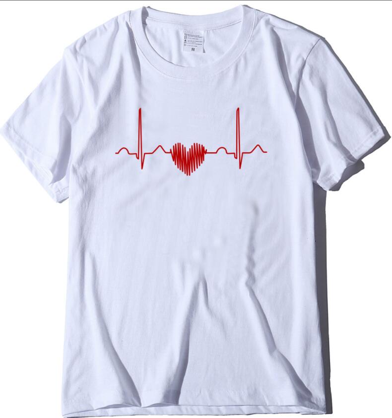 Women's Round Neck White Short-sleeved T-shirt Fashion Printed Valentine's Day Base Shirt Aesthetic Clothes Summer Polyester