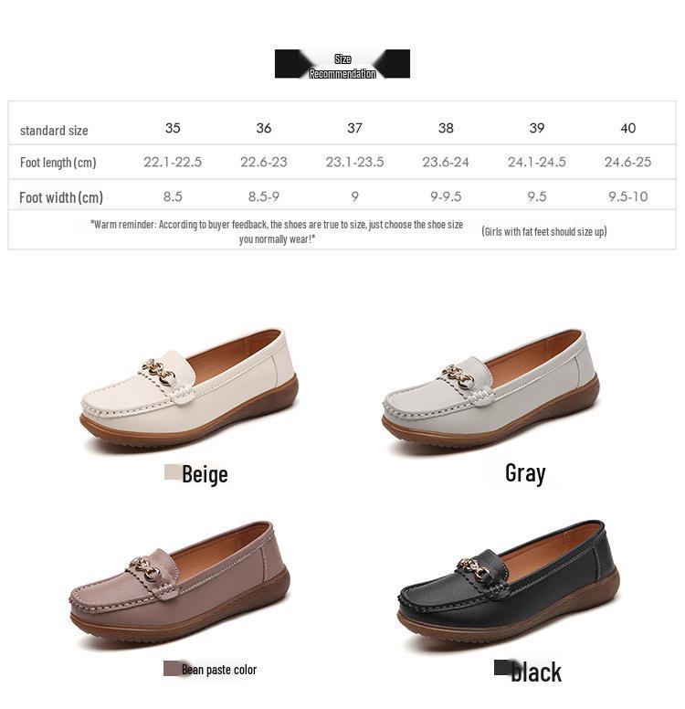 2023 Spring/Autumn Women's Casual Leather Slip-On Shoes with Metal Buckle - Soft Sole, Large Size, Comfort for Moms