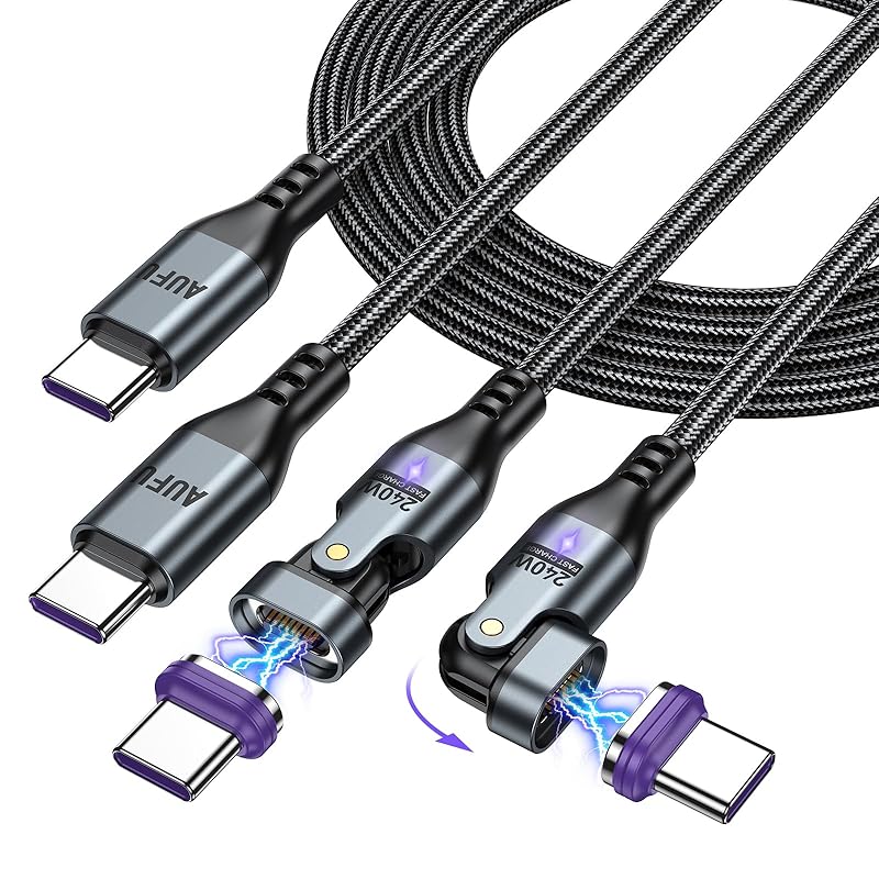 

PD240W USB Type C cable 16pin magnet charging cable L-shaped 180° rotation possible [1.8M] 5A quick charging Data transfer possible One-handed