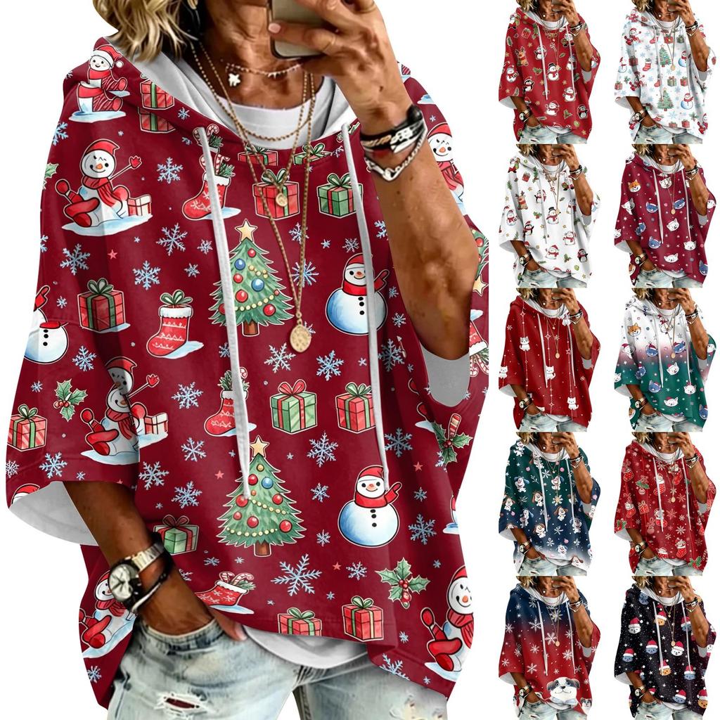 Sweat à capuche imprimé de Noël pour femme Coupe ample Haut pull décontracté