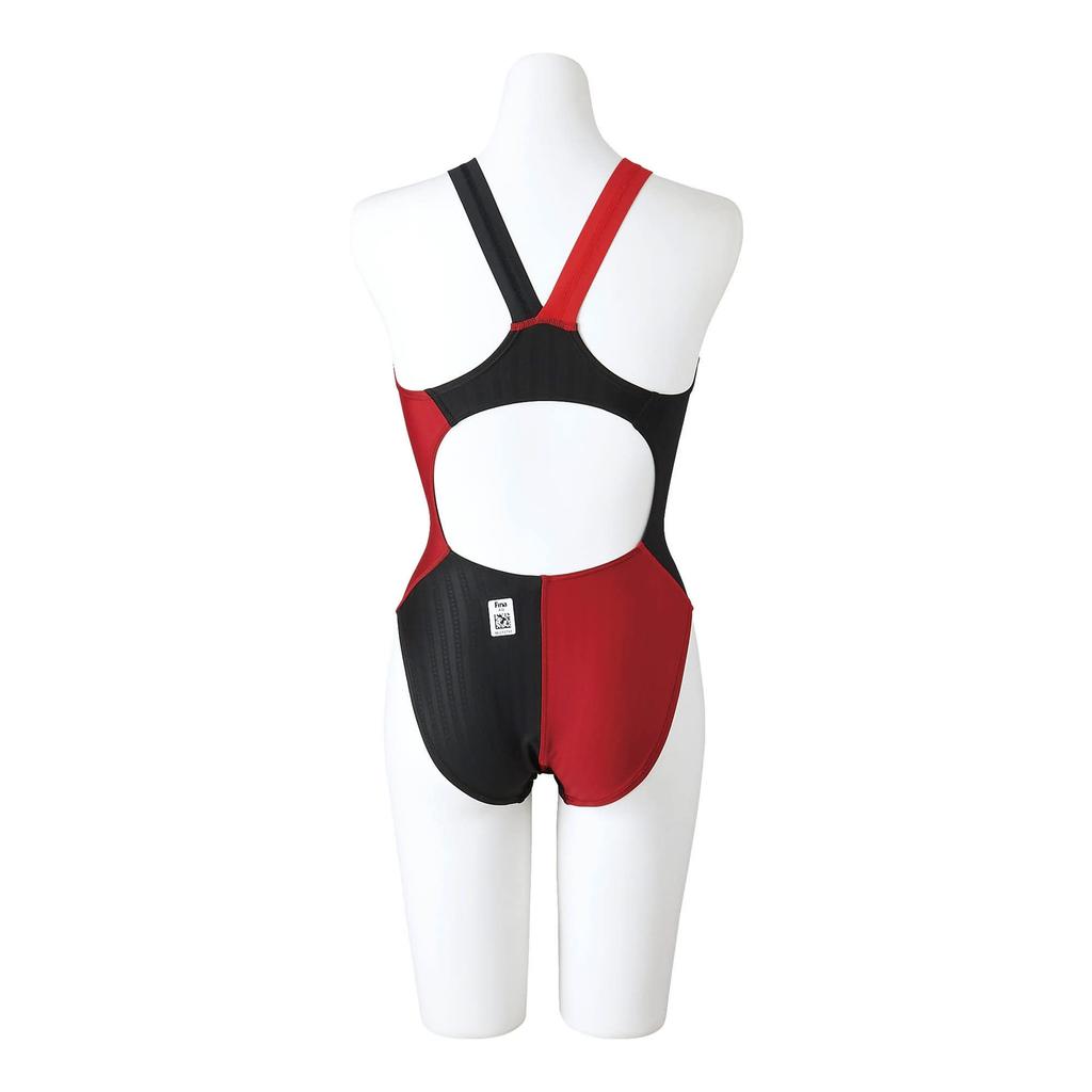 MIZUNO Stream Ace Swimsuit for Competitive Swimsuit for Challenge Medium Size 140 FINA Swimming Approved Girls, Swimmers, Cut, N2MA2920, (Black/Red),