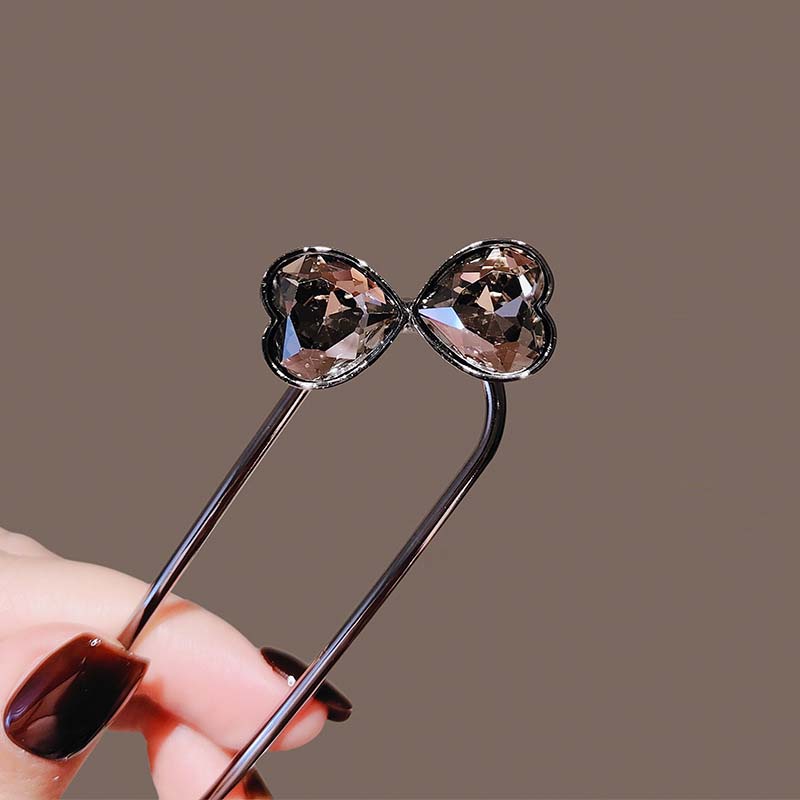 Modische schwarze Kristallblatt-Blume U-förmige Haarnadel für Frauen Chinesischer Stil Metall Dutt Haarstäbe Schmuck Haarschmuck