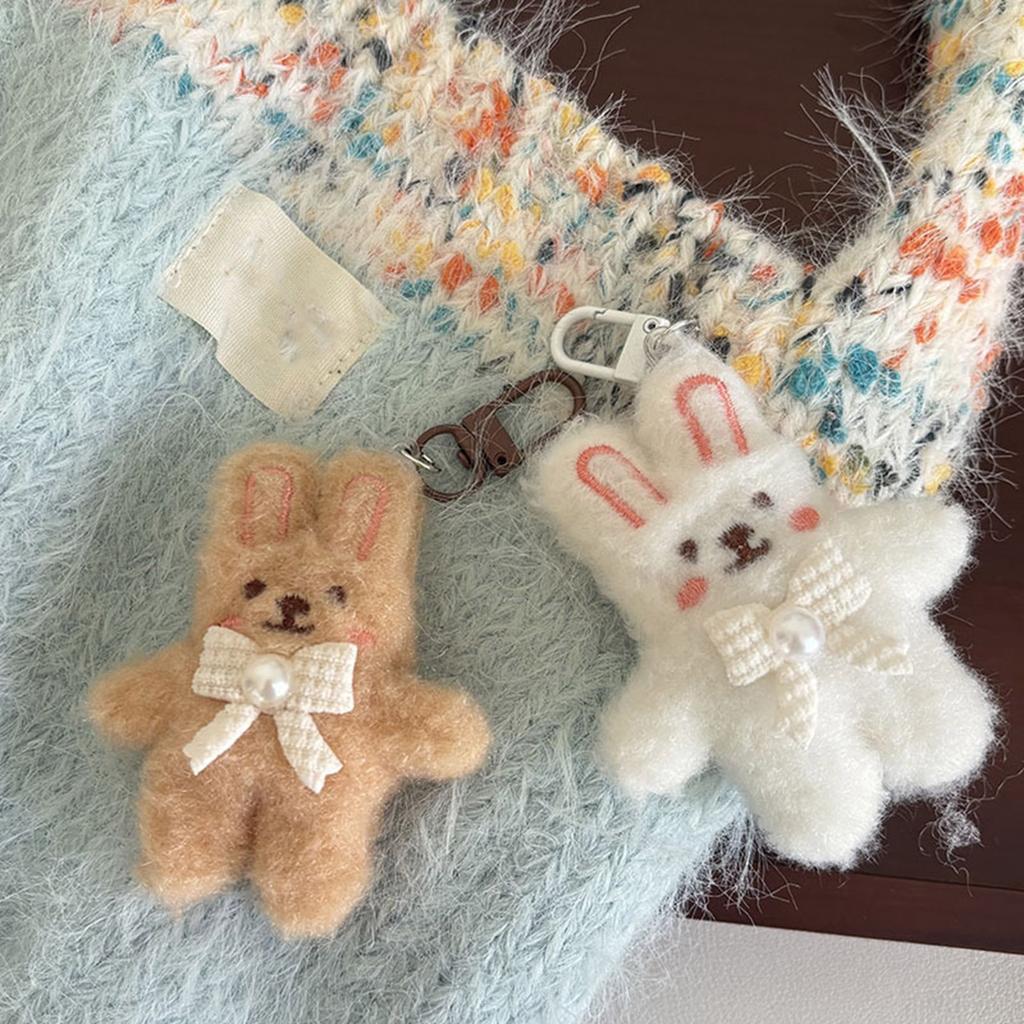 Cute Plush Rabbit Keychain With Pearl Bowknot For Girls And Women Soft Fluffy Charm Keyrings Pendant Accessory