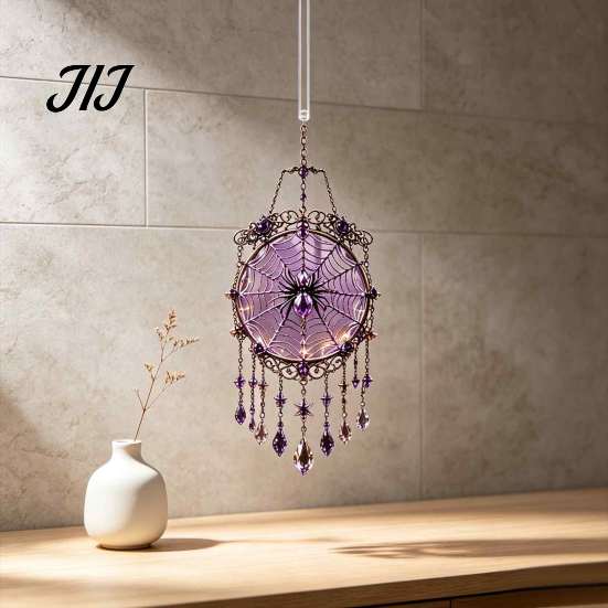Acrylic Hanging Decor Halloween Crystal Window Suncatcher, Witch Wind Chime, Decorative Creative Birthday Presents Ornament for Indoor Outdoor Garden