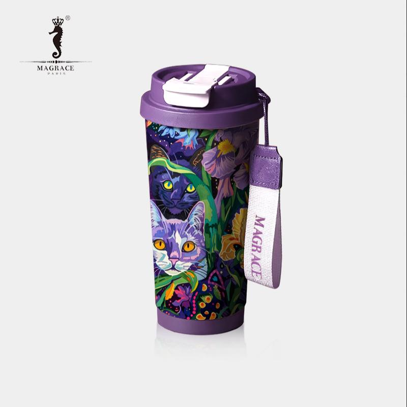 2025 500ML High-end Midsummer Garden Straw Thermos Cup Original Pattern Women's 316 Stainless Steel Water Cup Gift Cup