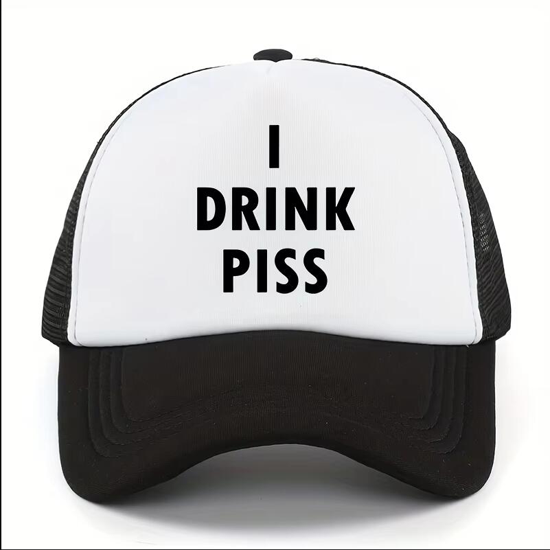 I Drink Piss Funny Trucker Hat Breathable Mesh Baseball Cap Unisex Casual Adjustable