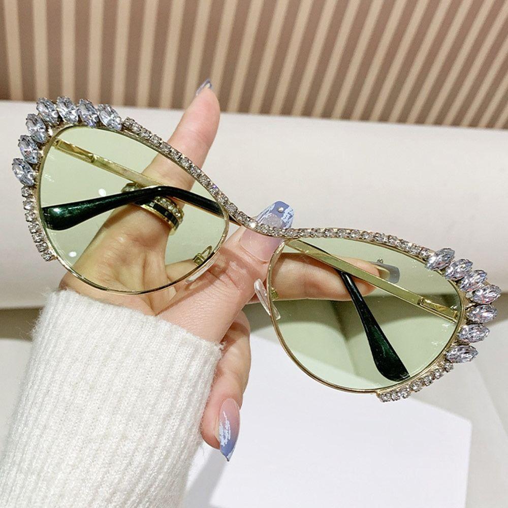 Fashion Cat-Eye Rhinestone Embellished Metal Sunglasses Street Style UV Protection Women's Shades Ladies Street Shooting Eyewear