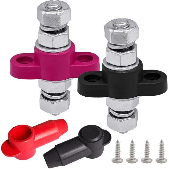 1/4" Stud Remote Battery Terminals 12V 150A, Ampper M6 Single Stud Battery Junction Post Thru Panel Remote Terminal Jumper Post Feed Through W/Cover