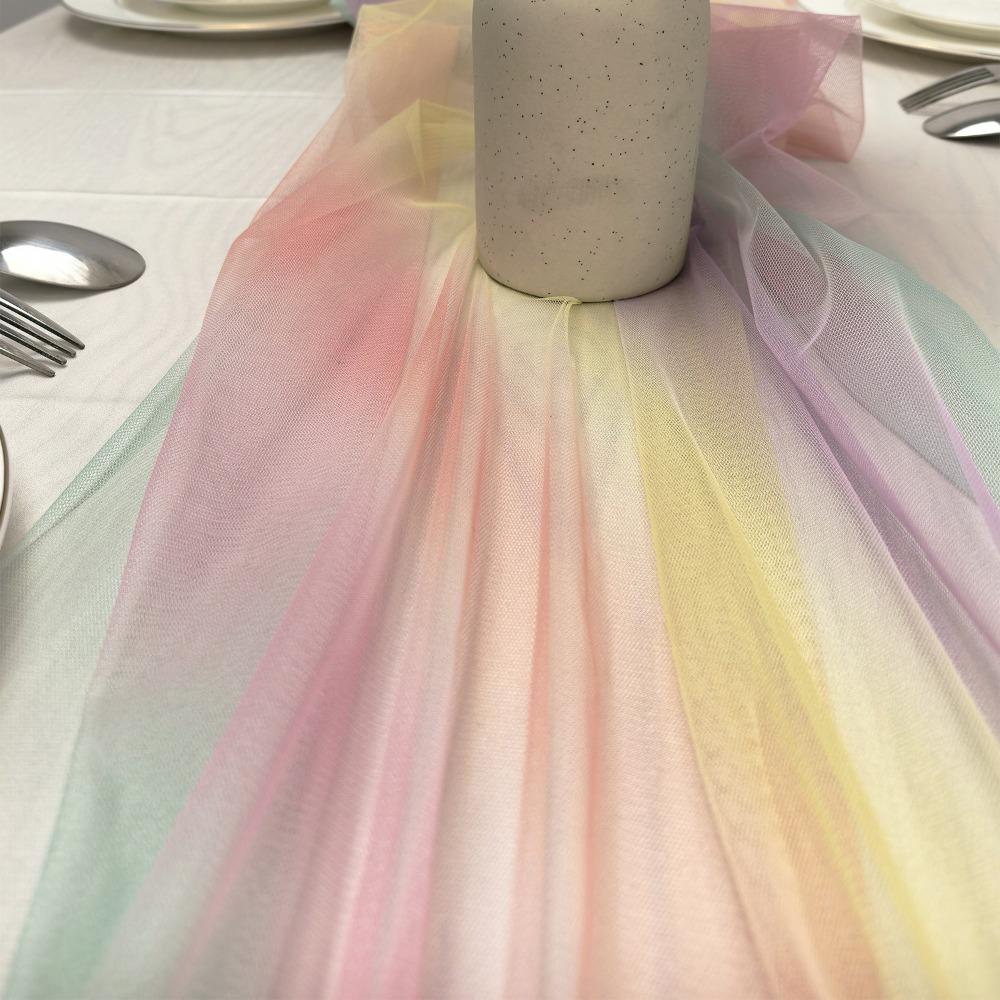 New 75X180CM Table Runner Rainbow Gradient Table Cloth Sheer Mesh Gauze Dining Table Decoration Brithday Party