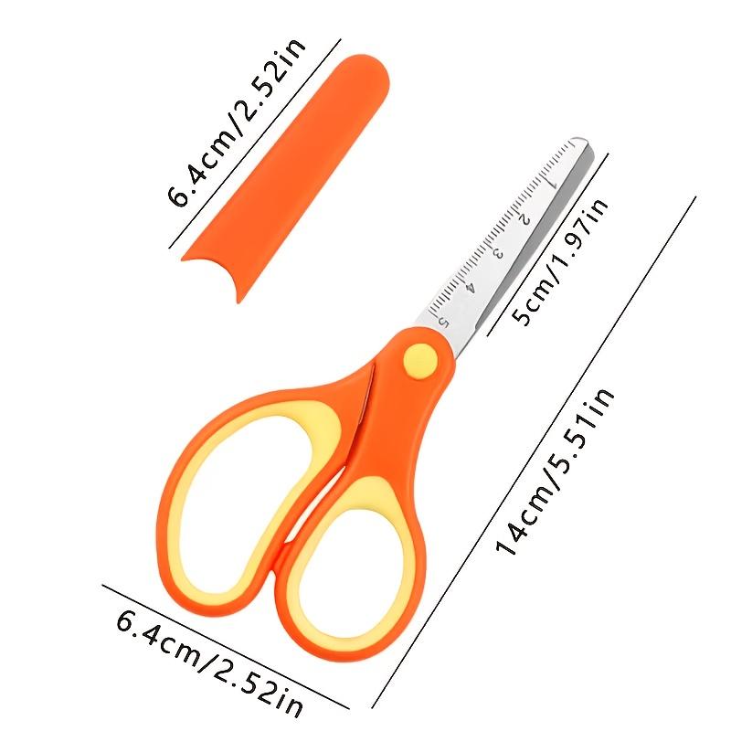 1Pc Student Blunt‑Tip Safety Scissors, Soft‑Grip Craft Scissors with Protective Cover & Ruler for School Use