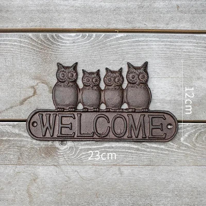

Welcome Doorplate Retro Cast Iron Shop Courtyard Garden Crafts Hanging Decorations Home Furnishings Wall Decorative Plaques