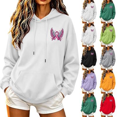 Women's Casual Long Sleeve Loose Fit Pullover Hoodie with Breast Print