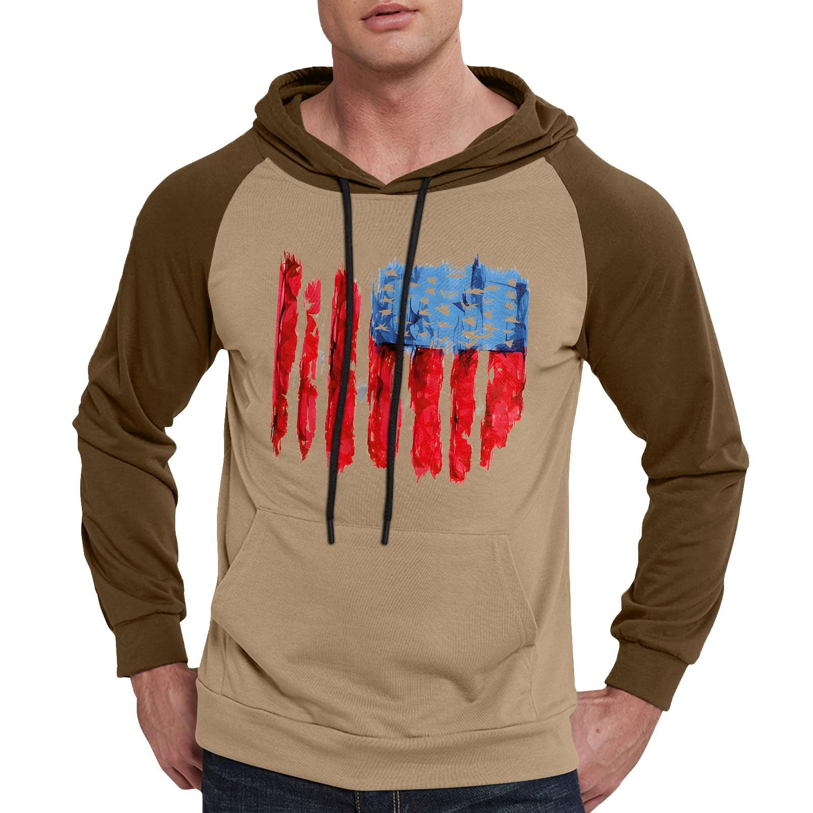 

Мужская повседневная толстовка с капюшоном, завязками, длинными рукавами, принтом флага и карманами L хаки