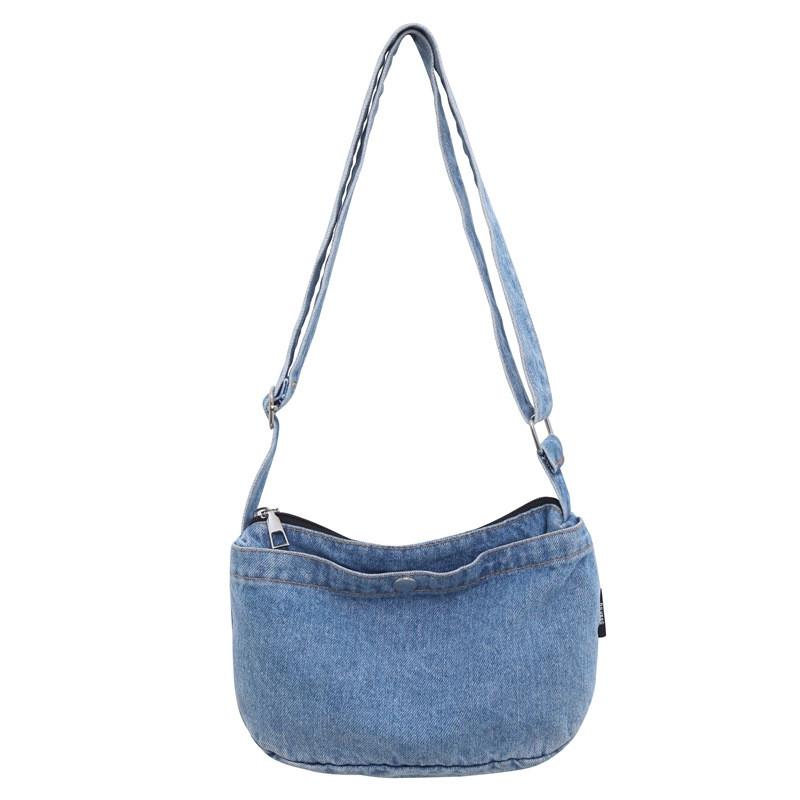 Women Denim Crossbody Bag In Street Trend Style With Soft Structure And Zipper Closure
