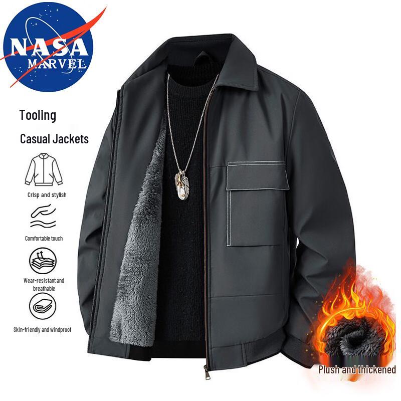 NASA MARVEL Men's Fleece-Lined Turn-down Collar Work Jacket