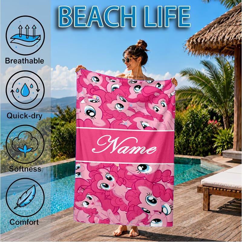 Custom Name Pinkie Unicorn Journal Beach Towel Microfiber Beach Towel, Lightweight and Quick-Dry, for Summer Travel, Swimming Pool Gift