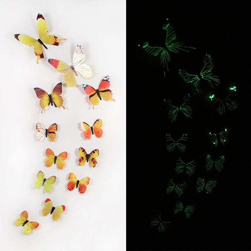 12 X 3D Luminous Butterfly Wall Stickers Home Decor Sticker Kids Bedroom