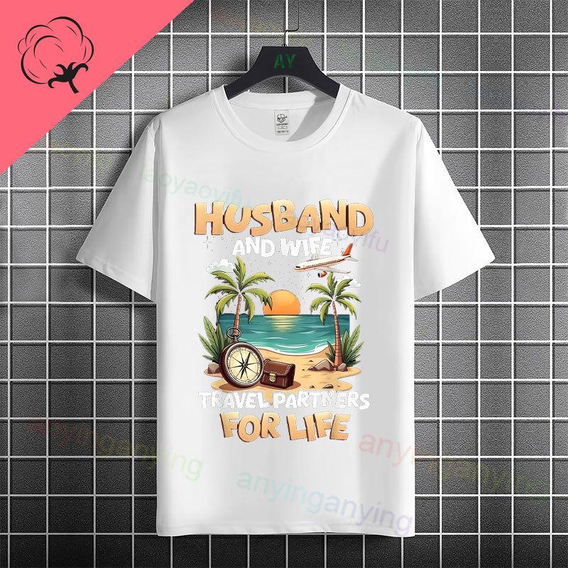 Unisex  Unisexs Family Vacation 2026 Graphic Tshirt With Retro Sunset Palm Tree Desgin Pure Cotton Short Sleeve Casual Tshirt