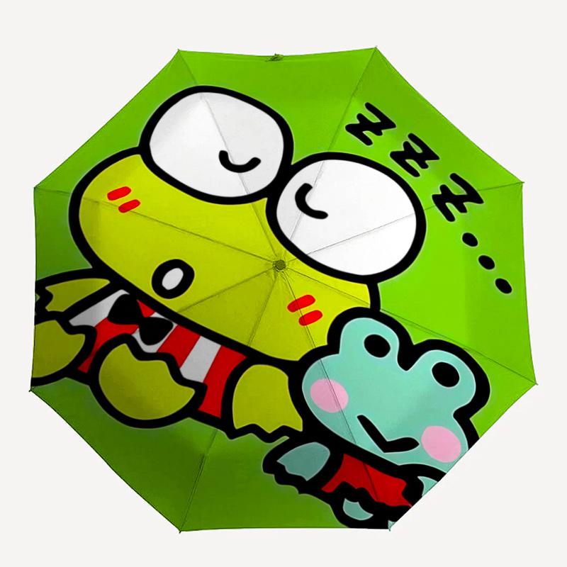 1 ud. Paraguas Plegable Automático Familia de Ranas Keroppi - Diseño Portátil de 3 Pliegues con Estructura de Hierro para Uso en Exteriores, Regalo Perfecto para Fans y Viajeros. K095