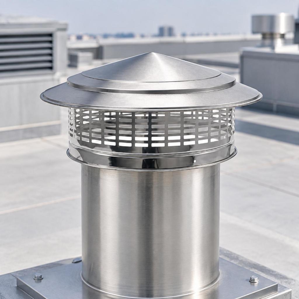 Stainless Steel Ventilation Cap with Conical Rain Hood Brushed Finish Parasol