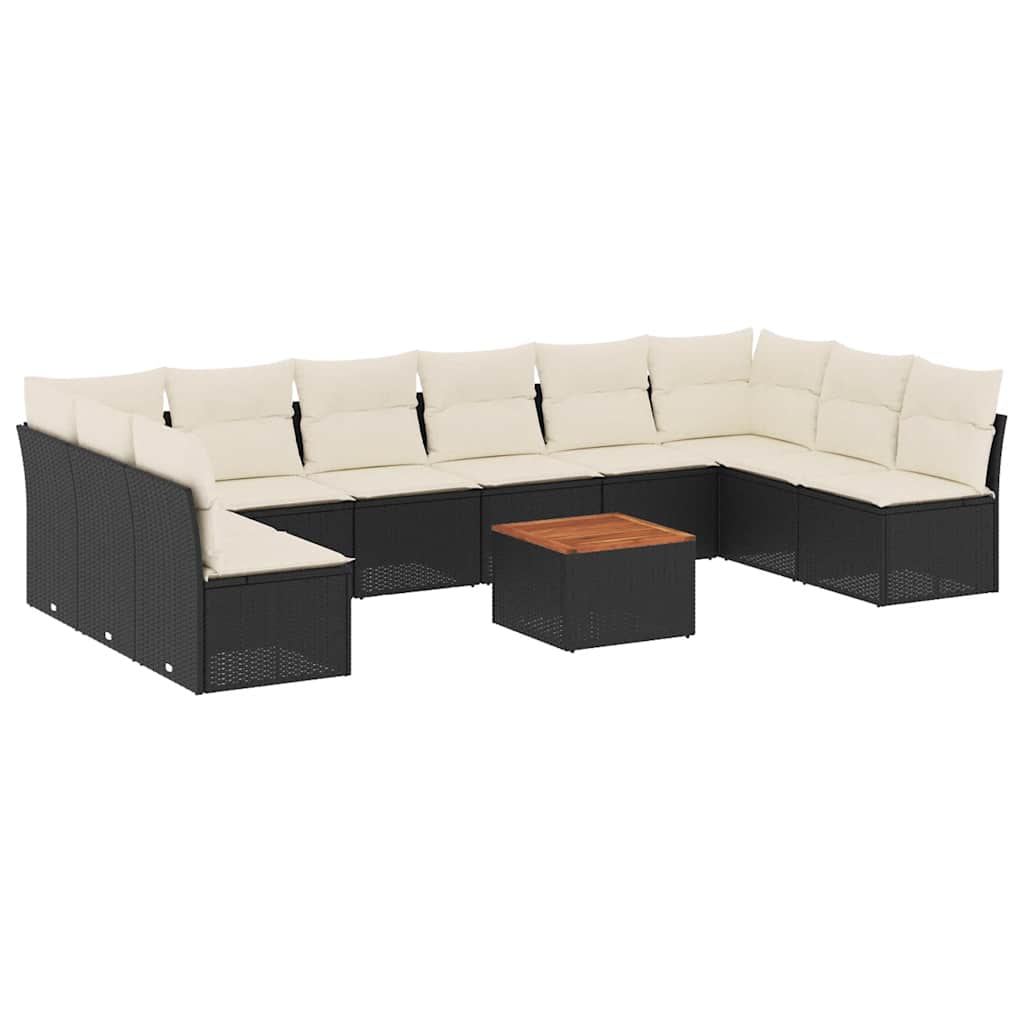 Vidaxl 11-Cz. Garden Lounge Set, Cushions Black Rattan Pe
