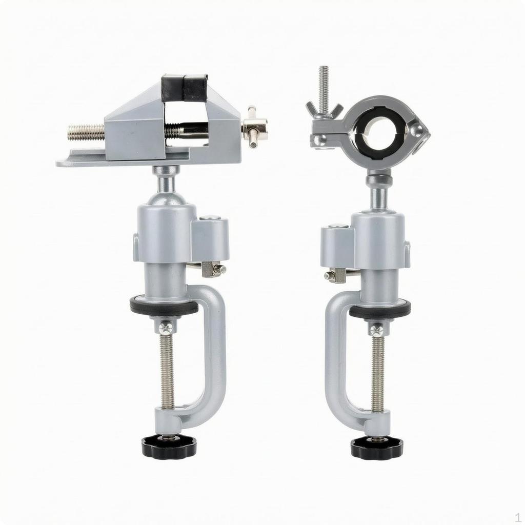 2 Pieces Rotating Bench Vise with Clamp Aluminum Alloy Clampon Drill Holder Adjustable